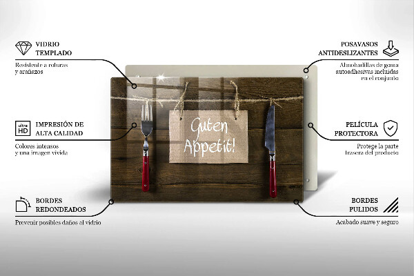 Tábua corte Sinal Guten Appetit nas placas