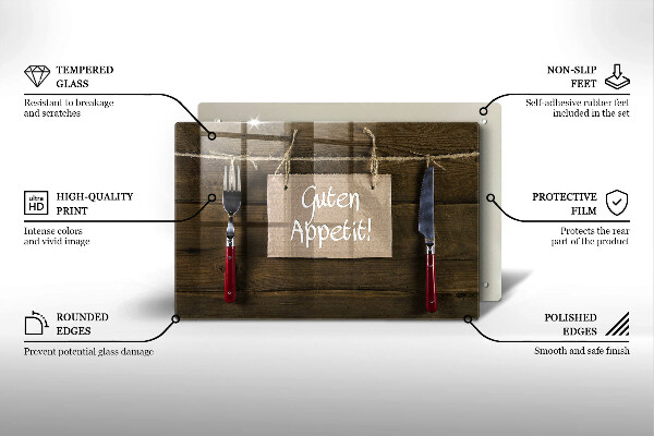 Tábua corte Sinal Guten Appetit nas placas