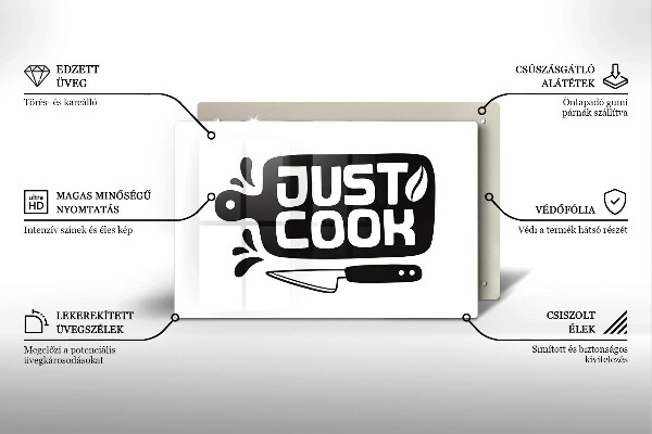 Tábua de cortar de vidro Placa de cozinha "Just Cook"
