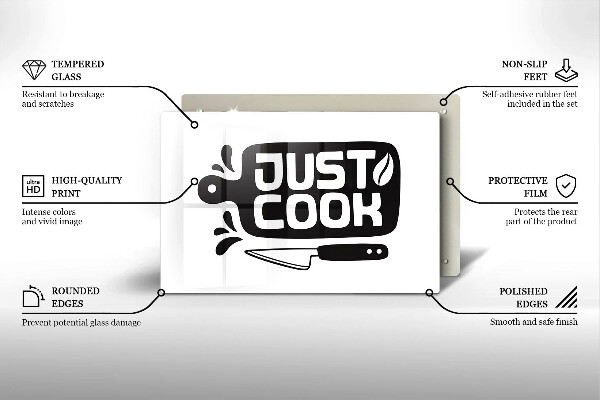 Tábua de cortar de vidro Placa de cozinha "Just Cook"