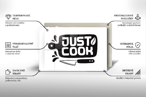 Tábua de cortar de vidro Placa de cozinha "Just Cook"
