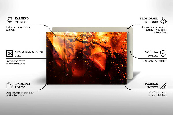 Tábua de corte de vidro Bebida de cola com gelo
