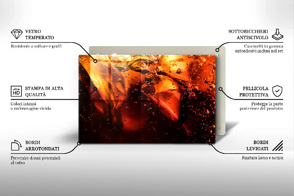 Tábua de corte de vidro Bebida de cola com gelo