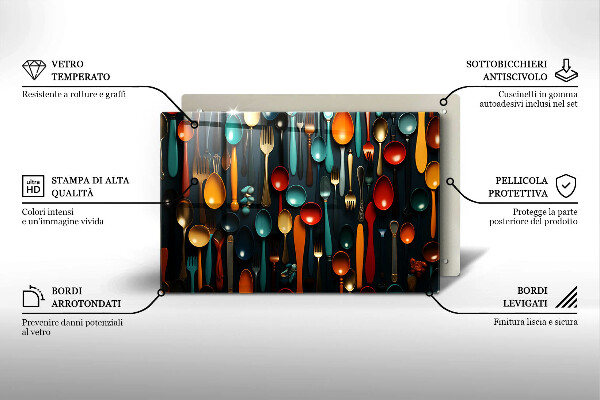 Tábua de cortar Colheres e garfos coloridos
