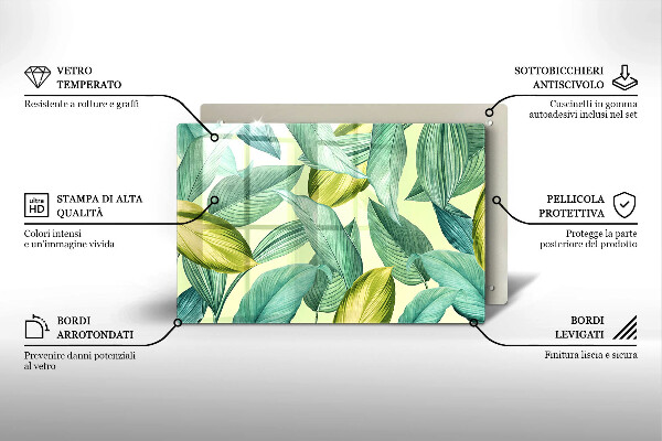 Tábua de corte de vidro Folhas tropicais verdes