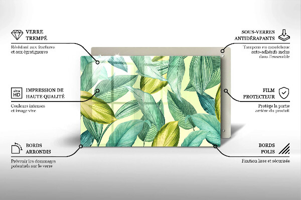 Tábua de corte de vidro Folhas tropicais verdes