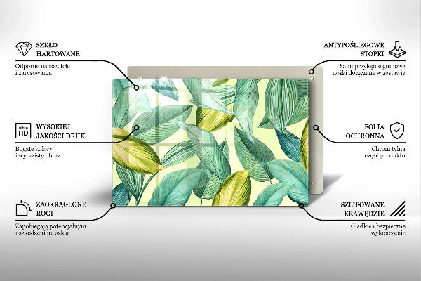 Tábua de corte de vidro Folhas tropicais verdes