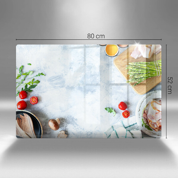 Tábua de cortar de vidro Ingredientes na cozinha