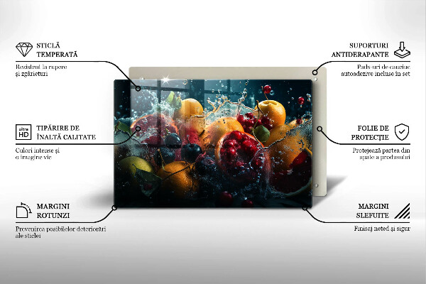 Tábua de corte de vidro Fruta na água