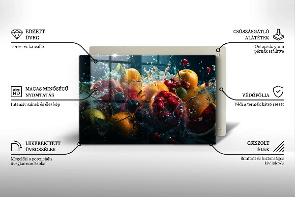 Tábua de corte de vidro Fruta na água