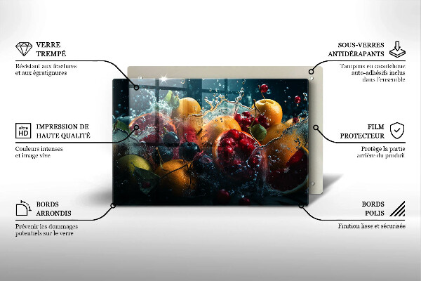 Tábua de corte de vidro Fruta na água