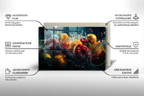 Tábua de corte de vidro Fruta na água