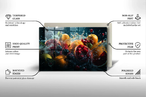 Tábua de corte de vidro Fruta na água