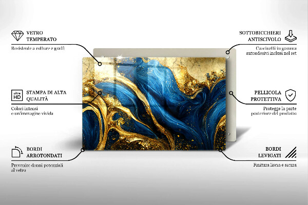 Tábua corte Mármore azul e dourado