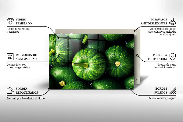 Tábua de corte de vidro Abóboras verdes