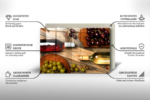 Tábua de corte Garrafas de vinho e uvas