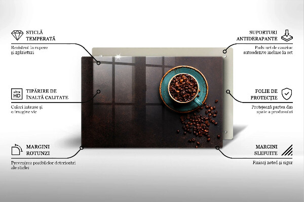 Tábua para corte Uma xícara de grãos de café