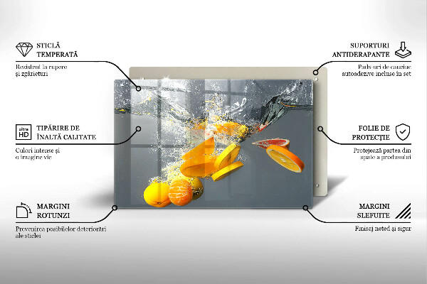 Tábua de cortar de vidro Limões em água