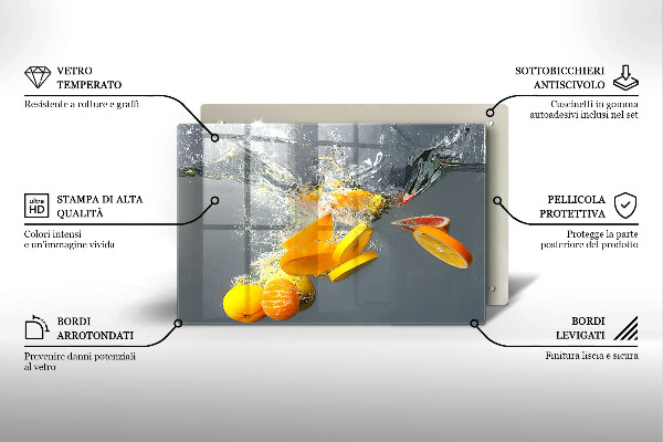 Tábua de cortar de vidro Limões em água