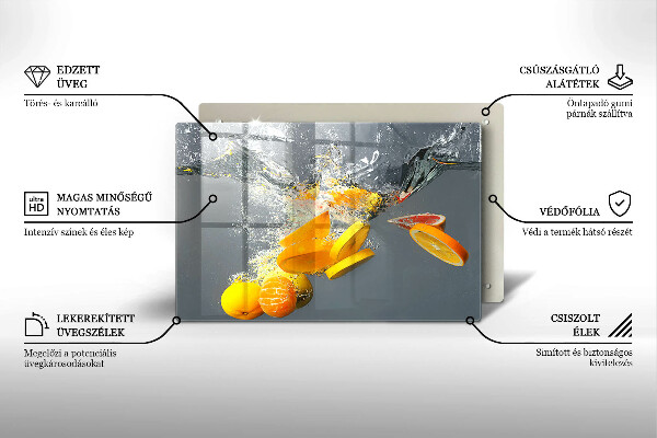 Tábua de cortar de vidro Limões em água