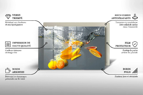 Tábua de cortar de vidro Limões em água