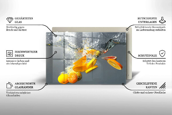 Tábua de cortar de vidro Limões em água