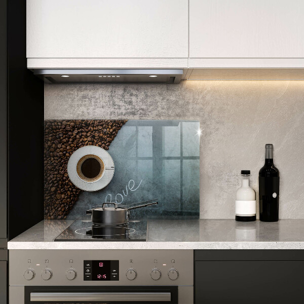 Tábua de corte de vidro Grãos de café e uma xícara