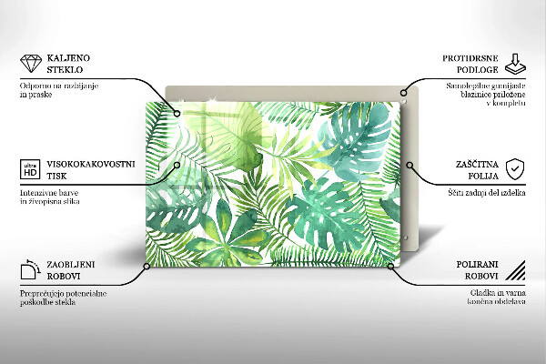 Tábua de corte de vidro Folhas boho em aquarela