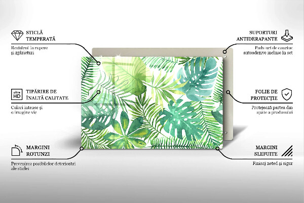 Tábua de corte de vidro Folhas boho em aquarela