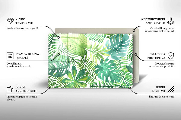 Tábua de corte de vidro Folhas boho em aquarela