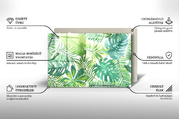 Tábua de corte de vidro Folhas boho em aquarela