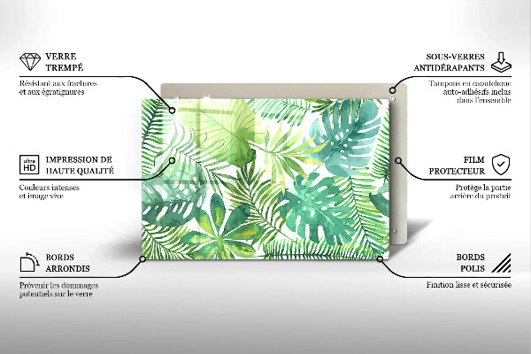 Tábua de corte de vidro Folhas boho em aquarela