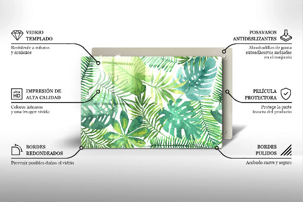 Tábua de corte de vidro Folhas boho em aquarela