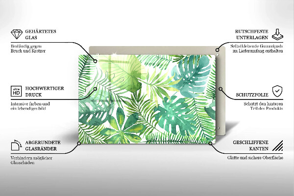 Tábua de corte de vidro Folhas boho em aquarela