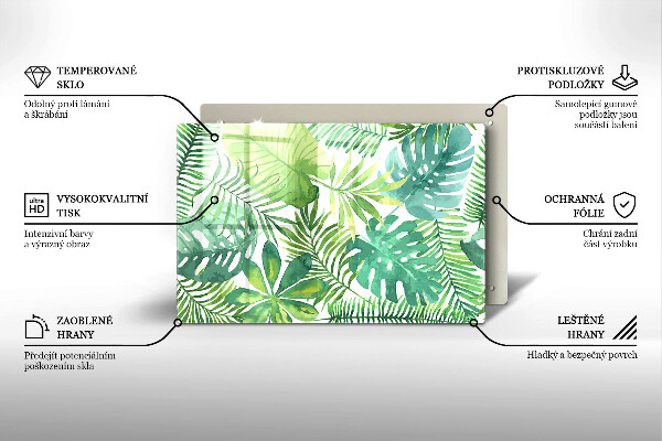 Tábua de corte de vidro Folhas boho em aquarela