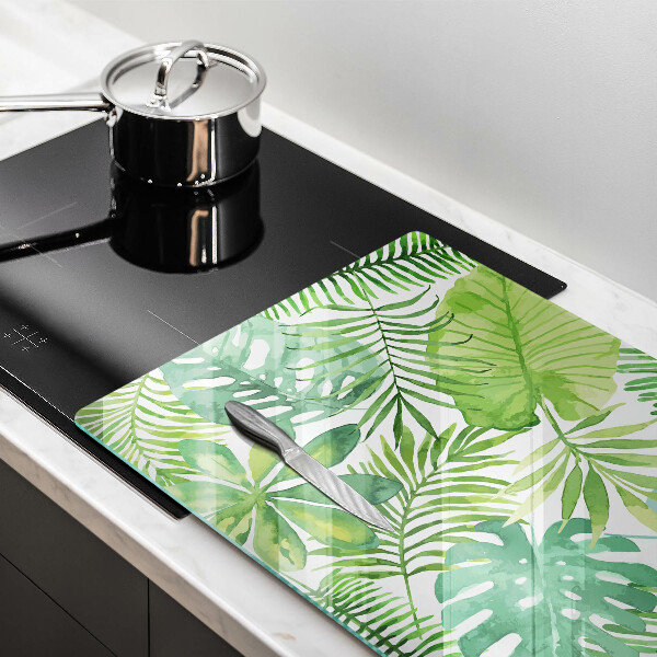 Tábua de corte de vidro Folhas boho em aquarela