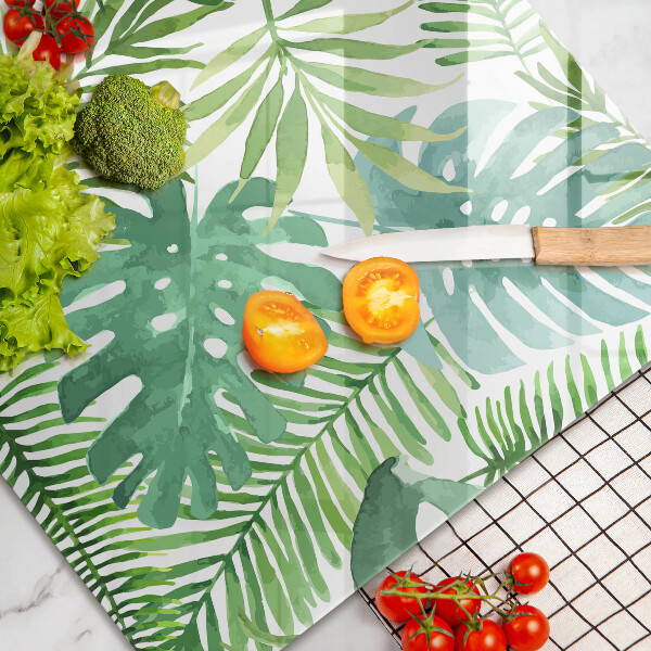 Tábua de corte de vidro Folhas boho em aquarela