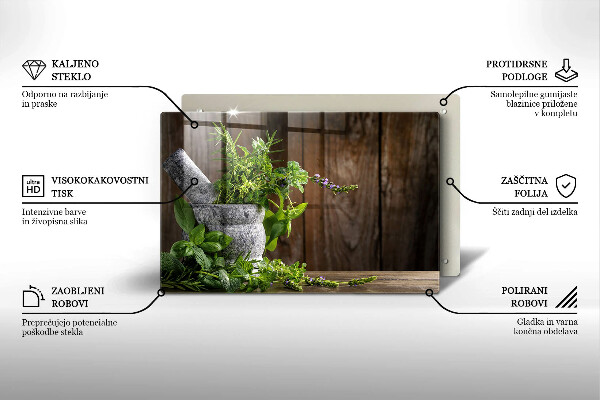 Tábua de corte de vidro Plantas, ervas e madeira