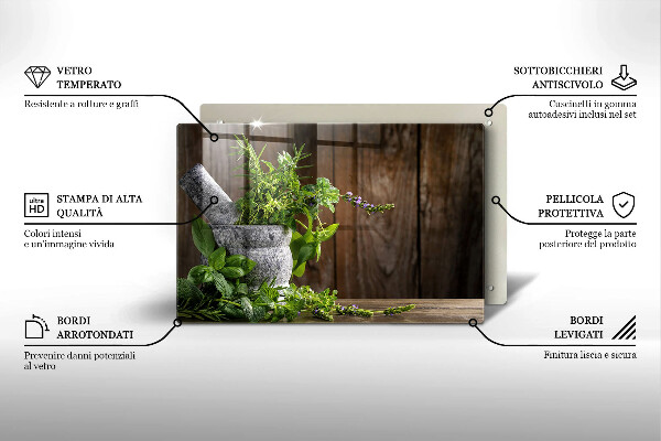 Tábua de corte de vidro Plantas, ervas e madeira