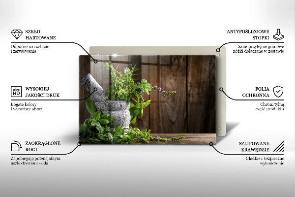 Tábua de corte de vidro Plantas, ervas e madeira