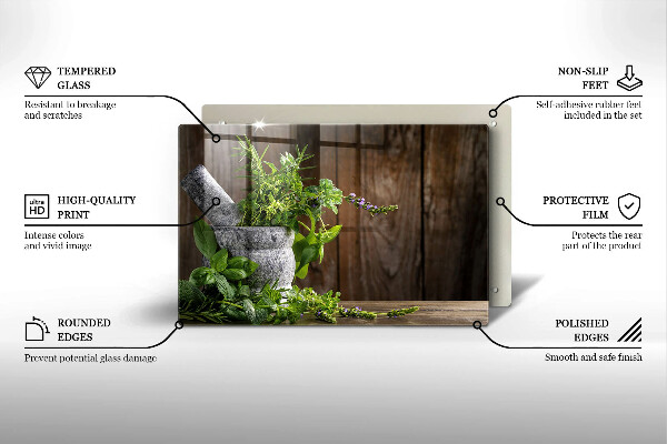 Tábua de corte de vidro Plantas, ervas e madeira