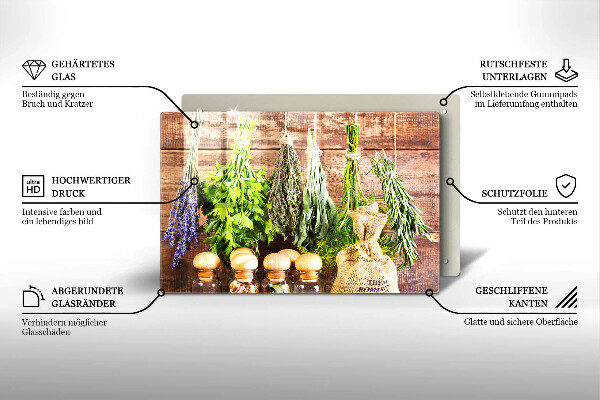 Tábua para cozinha Ervas, especiarias e madeira