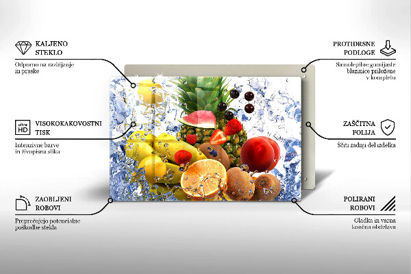 Tábua corte Frutas suculentas e água
