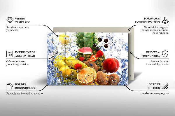 Tábua corte Frutas suculentas e água