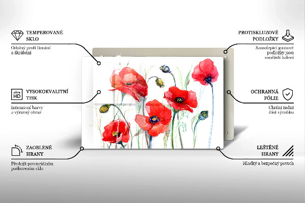 Tábua para corte flores de papoulas vermelhas