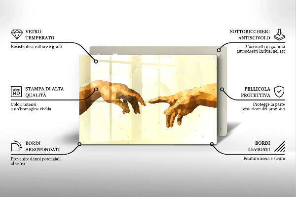 Tábua de vidro Criação das mãos de Adão