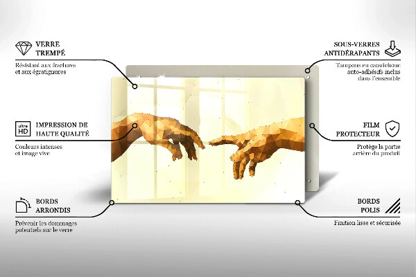 Tábua de vidro Criação das mãos de Adão