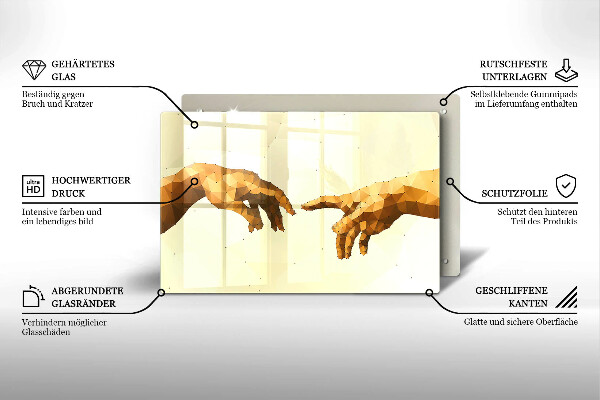 Tábua de vidro Criação das mãos de Adão