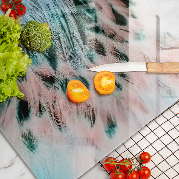 Tábua de cortar de vidro penas de pássaros boho