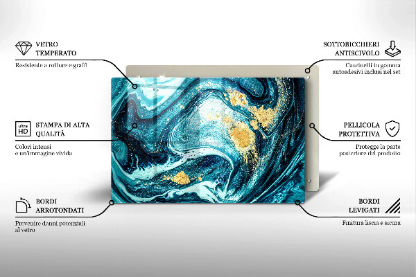 Tábua cozinha Azul abstrato dourado